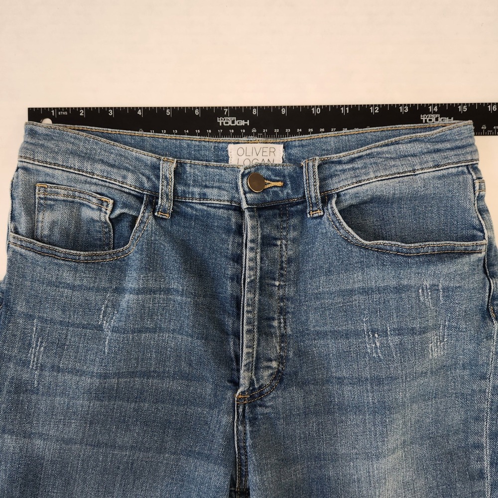 Oliver Logan High Rise Mom Jeans Womens 30 Blue Split Hem Button Fly Stretch - Picture 6 of 12